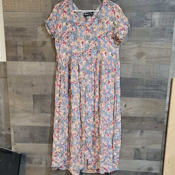 All that Jazz Dresses & Skirts - All That Jazz Blue Floral 90s Dress with Buttons on Skirt Front and Tie Back - S